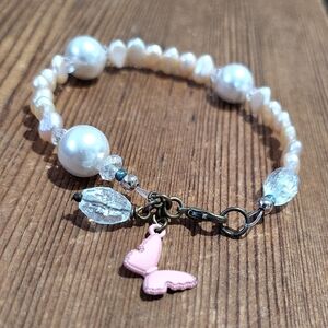 Butterfly and Freshwater Pearl Beaded Ladies Bracelet,  Ladies Pearl Bracelet